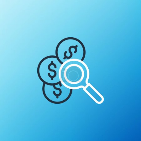 Ilustración de Line Search for money icon isolated on blue background. Colorful outline concept. Vector - Imagen libre de derechos