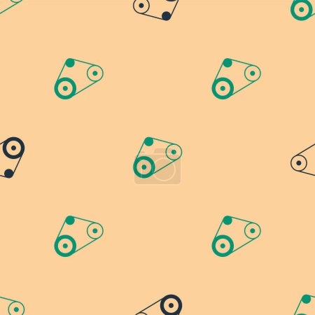 Illustration for Green and black Timing belt kit icon isolated seamless pattern on beige background.  Vector - Royalty Free Image