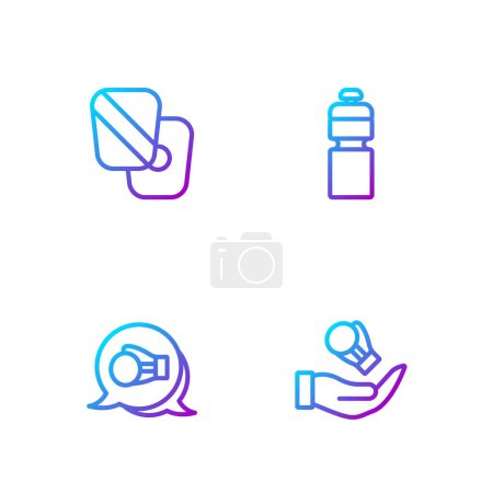 Ilustración de Set line Boxing glove training paws and Fitness shaker. Gradient color icons. Vector. - Imagen libre de derechos