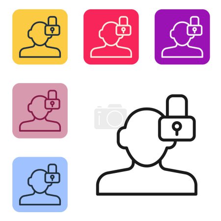 Téléchargez les illustrations : Black line Closed personality icon isolated on white background. Introvert psychology. Set icons in color square buttons. Vector - en licence libre de droit