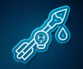 Glowing neon line Poison on the arrow icon isolated on blue background. Poisoned arrow.  Vector Poster #636962460
