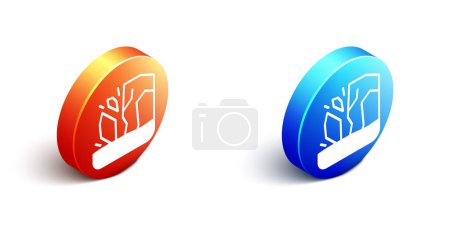 Illustration for Isometric Glacier melting icon isolated on white background. Orange and blue circle button. Vector. - Royalty Free Image