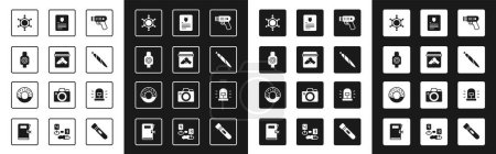 Illustration for Set Police electric shocker, Evidence bag with gun, Human target sport for shooting, Hexagram sheriff, Marijuana joint, The arrest warrant, Flasher siren and Donut icon. Vector - Royalty Free Image