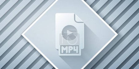 Illustration for Paper cut MP4 file document. Download mp4 button icon isolated on grey background. MP4 file symbol. Paper art style. Vector. - Royalty Free Image