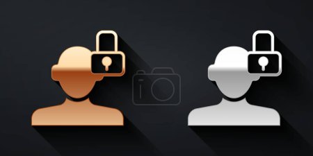 Téléchargez les illustrations : Gold and silver Closed personality icon isolated on black background. Introvert psychology. Long shadow style. Vector - en licence libre de droit