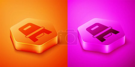 Illustration for Isometric Baby potty icon isolated on orange and pink background. Chamber pot. Hexagon button. Vector - Royalty Free Image