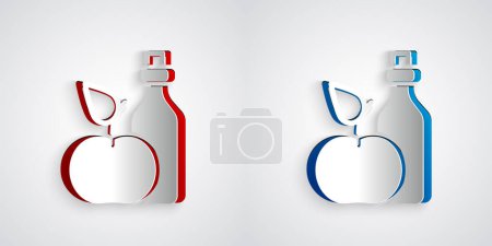 Téléchargez les illustrations : Paper cut Apple cider vinegar in bottle icon isolated on grey background. Paper art style. Vector - en licence libre de droit