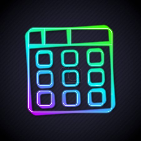 Illustration for Glowing neon line Drum machine music producer equipment icon isolated on black background.  Vector - Royalty Free Image