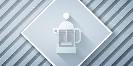 Illustration for Paper cut French press icon isolated on grey background. Paper art style. Vector - Royalty Free Image