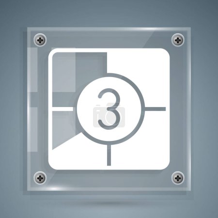 Illustration for White Old film movie countdown frame icon isolated on grey background. Vintage retro cinema timer count. Square glass panels. Vector. - Royalty Free Image