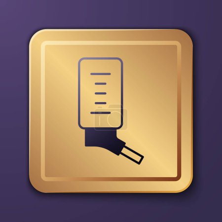Illustration for Purple Automatic drinker for small pets icon isolated on purple background. Gold square button. Vector - Royalty Free Image