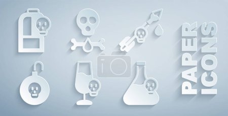 Set Poisoned alcohol, the arrow, Nuclear bomb, Beaker with toxic liquid, Bones and skull and  icon. Vector Mouse Pad 646057956