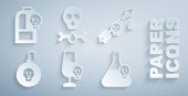Set Poisoned alcohol, the arrow, Nuclear bomb, Beaker with toxic liquid, Bones and skull and  icon. Vector magic mug #646057956