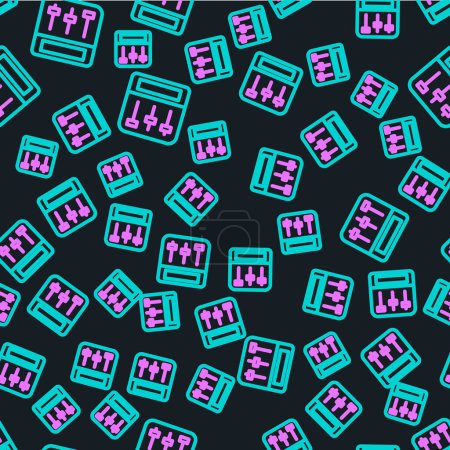 Illustration for Line Drum machine music producer equipment icon isolated seamless pattern on black background.  Vector - Royalty Free Image
