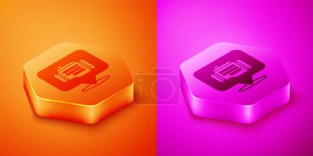 Illustration for Isometric Check engine icon isolated on orange and pink background. Hexagon button. Vector - Royalty Free Image