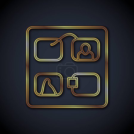 Illustration for Gold line Storyboard film video template for movie creation icon isolated on black background.  Vector. - Royalty Free Image