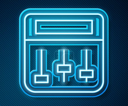 Illustration for Glowing neon line Drum machine music producer equipment icon isolated on blue background.  Vector - Royalty Free Image