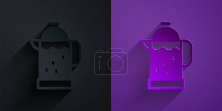 Illustration for Paper cut French press icon isolated on black on purple background. Paper art style. Vector - Royalty Free Image
