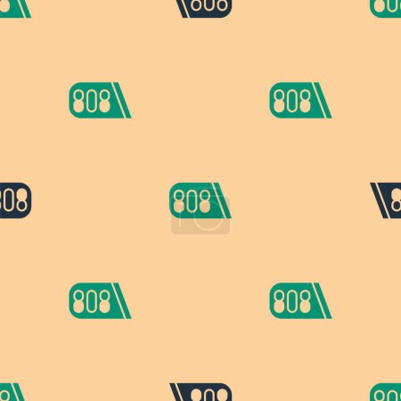 Illustration for Green and black Drum machine music producer equipment icon isolated seamless pattern on beige background.  Vector - Royalty Free Image