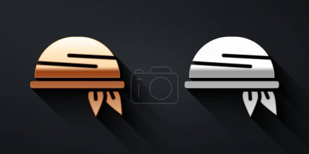 Illustration for Gold and silver Bandana icon isolated on black background. Long shadow style. Vector. - Royalty Free Image