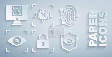 Photo for Set Fingerprint with lock Eye scan Shield eye Rejection voice recognition and Face icon. Vector. - Royalty Free Image