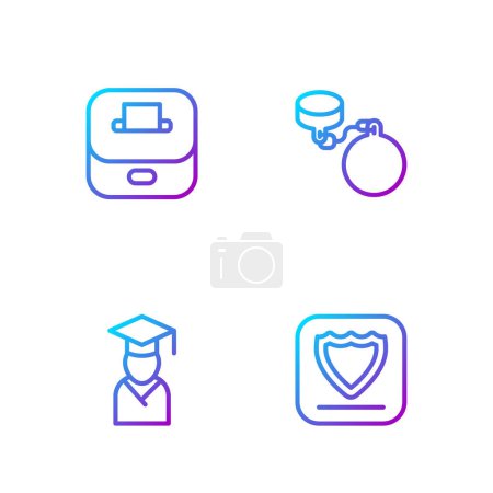 Illustration for Set line Shield, Graduate and graduation cap, Vote box and Ball chain. Gradient color icons. Vector - Royalty Free Image