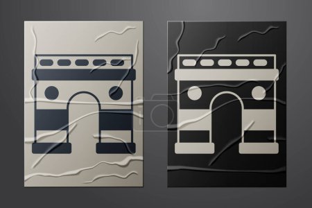 Illustration for White Triumphal Arch icon isolated on crumpled paper background. Landmark of Paris, France. Paper art style. Vector. - Royalty Free Image