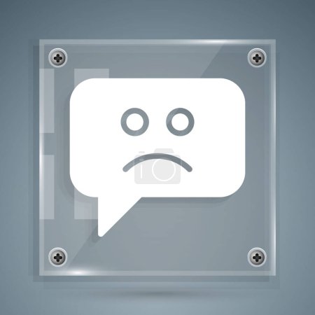 Illustration for White Sad smile icon isolated on grey background. Emoticon face. Square glass panels. Vector. - Royalty Free Image