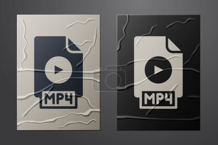 Illustration for White MP4 file document. Download mp4 button icon isolated on crumpled paper background. MP4 file symbol. Paper art style. Vector. - Royalty Free Image