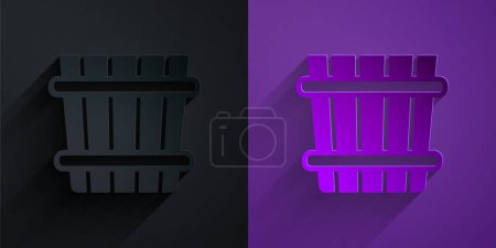 Téléchargez les illustrations : Paper cut Sauna bucket icon isolated on black on purple background. Paper art style. Vector - en licence libre de droit