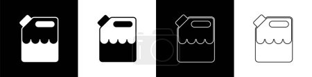 Illustration for Set Canister for gasoline icon isolated on black and white background. Diesel gas icon.  Vector - Royalty Free Image