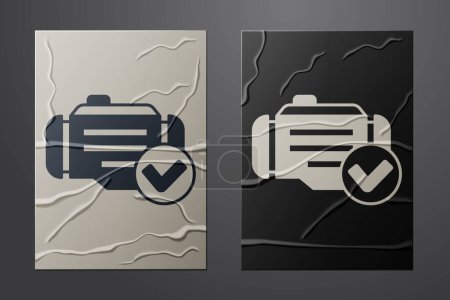 Illustration for White Check engine icon isolated on crumpled paper background. Paper art style. Vector - Royalty Free Image