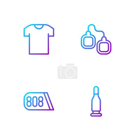 Ilustración de Set line Bullet, Drum machine music, camiseta y esposas. Iconos de color degradado. Vector - Imagen libre de derechos