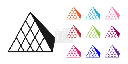 Illustration for Black Louvre glass pyramid icon isolated on white background. Louvre museum. Set icons colorful. Vector - Royalty Free Image