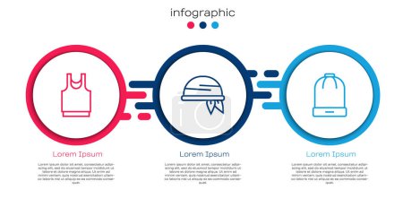 Illustration for Set line Undershirt, Bandana and Winter hat. Business infographic template. Vector - Royalty Free Image