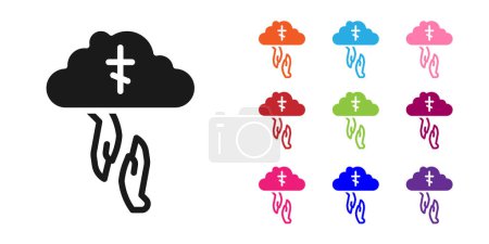 Illustration for Black God's helping hand icon isolated on white background. Religion, bible, christianity concept. Divine help. Set icons colorful. Vector. - Royalty Free Image