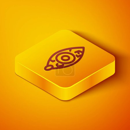 Illustration for Isometric line Reddish eye due to viral, bacterial or allergic conjunctivitis icon isolated on orange background. Yellow square button. Vector. - Royalty Free Image