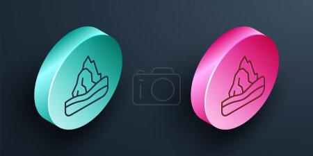 Illustration for Isometric line Iceberg icon isolated on black background. Turquoise and pink circle button. Vector. - Royalty Free Image