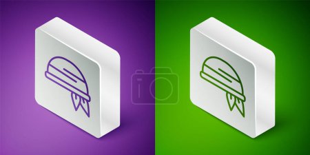 Illustration for Isometric line Bandana icon isolated on purple and green background. Silver square button. Vector - Royalty Free Image