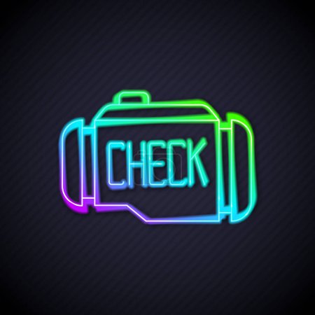 Illustration for Glowing neon line Check engine icon isolated on black background.  Vector - Royalty Free Image
