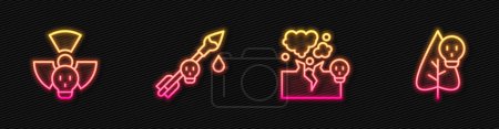 Illustration for Set line Poisonous cloud of gas or smoke, Radioactive, the arrow and flower. Glowing neon icon. Vector - Royalty Free Image