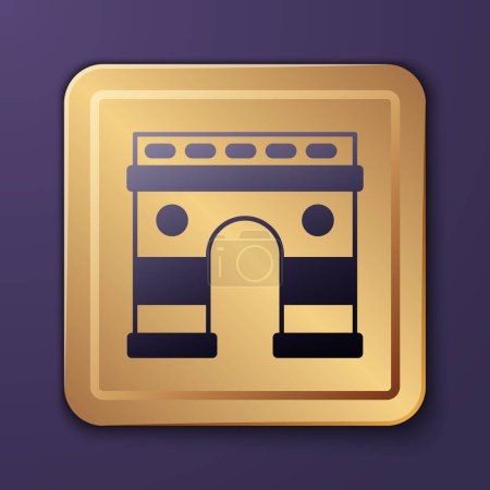Illustration for Purple Triumphal Arch icon isolated on purple background. Landmark of Paris, France. Gold square button. Vector - Royalty Free Image