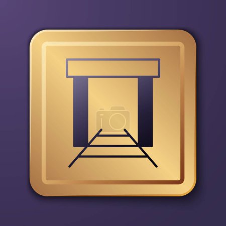 Ilustración de Icono de la mina Purple Gold aislado sobre fondo púrpura. Botón cuadrado dorado. Vector - Imagen libre de derechos