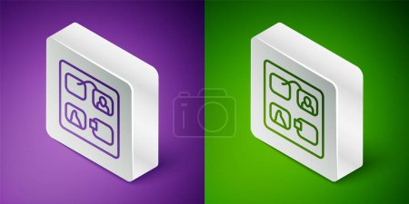 Illustration for Isometric line Storyboard film video template for movie creation icon isolated on purple and green background. Silver square button. Vector. - Royalty Free Image