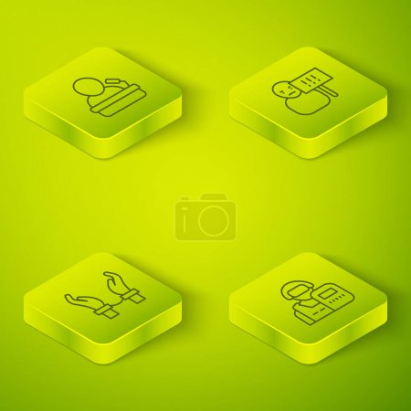 Illustration for Set Isometric line Protest, Handcuffs on hands of criminal, Police officer and Speaker icon. Vector - Royalty Free Image
