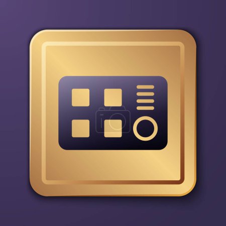 Illustration for Purple Drum machine icon isolated on purple background. Musical equipment. Gold square button. Vector. - Royalty Free Image