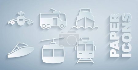 Illustration for Set Cable car, Cruise ship, Speedboat, Tram and railway, Trolleybus and Plane icon. Vector - Royalty Free Image