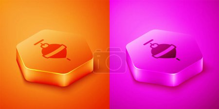 Ilustración de Isométrico Whirligig juguete icono aislado sobre fondo naranja y rosa. Botón hexágono. Vector - Imagen libre de derechos