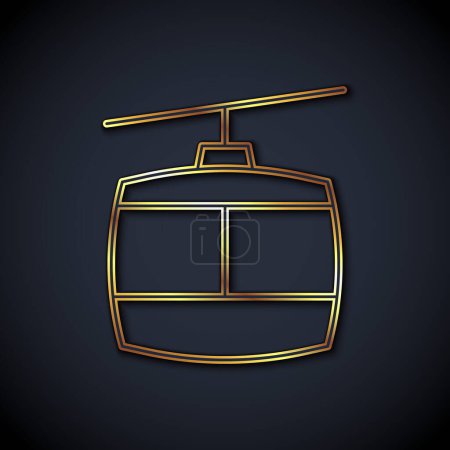 Illustration for Gold line Cable car icon isolated on black background. Funicular sign.  Vector - Royalty Free Image