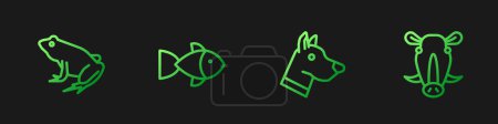 Illustration for Set line Dog head, Frog, Fish and Wild boar. Gradient color icons. Vector. - Royalty Free Image